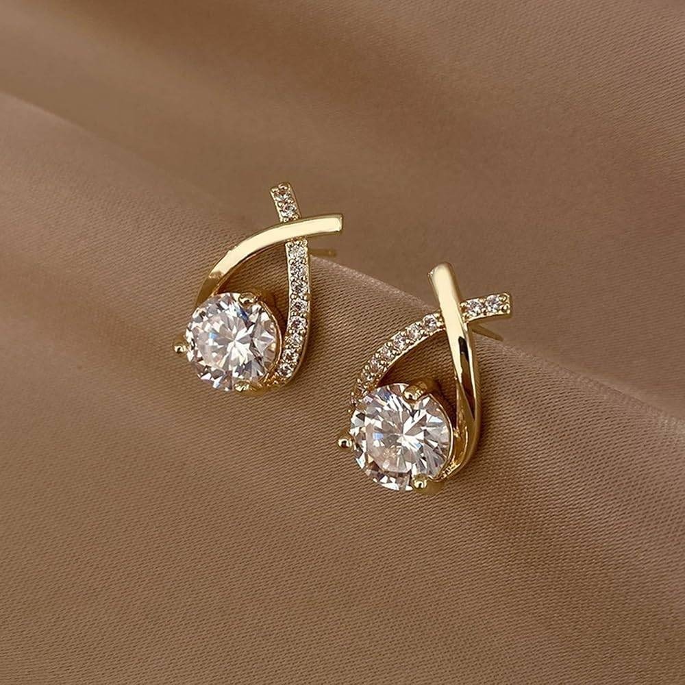 nwt romantic‎ gold rhinestone crisscross formal party event post stud earrings
